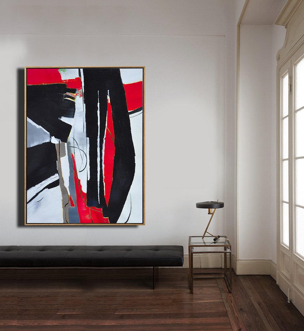 Extra Large Acrylic Painting On Canvas,Hand Painted Large Vertical Red Contemporary Painting On Canvas,Contemporary Art Wall Decor,Black,White,Red,Grey,Pale Blue.etc